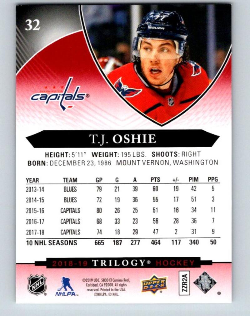 2018-19 Upper Deck Trilogy Red Foil #32 T.J. Oshie MINT 202/425 Capitals 03073 Image 2
