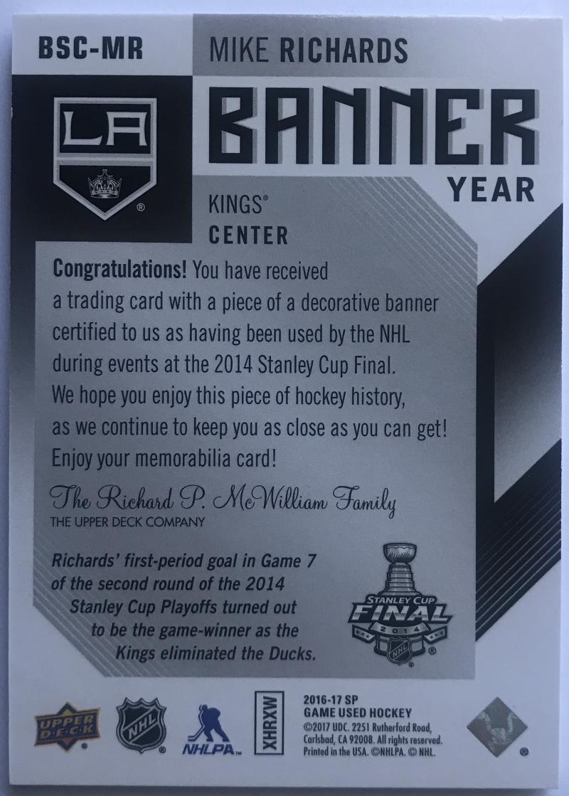 2016-17 SP Game Used Hockey Banner Year Stanley Cup Mike Richards 07627 Image 2