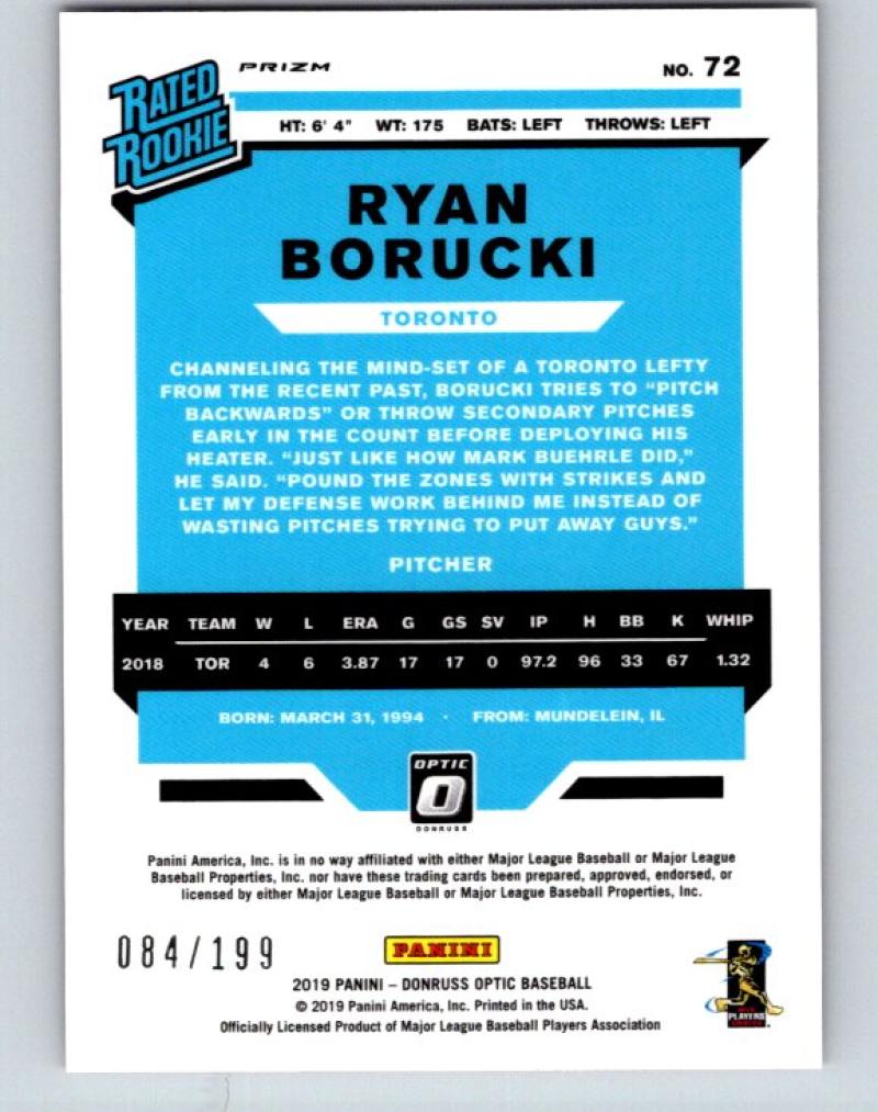 2019 Donruss Optic Pink Velocity #72 Ryan Borucki Rated Rookie 84/199 Jays 07632 Image 2