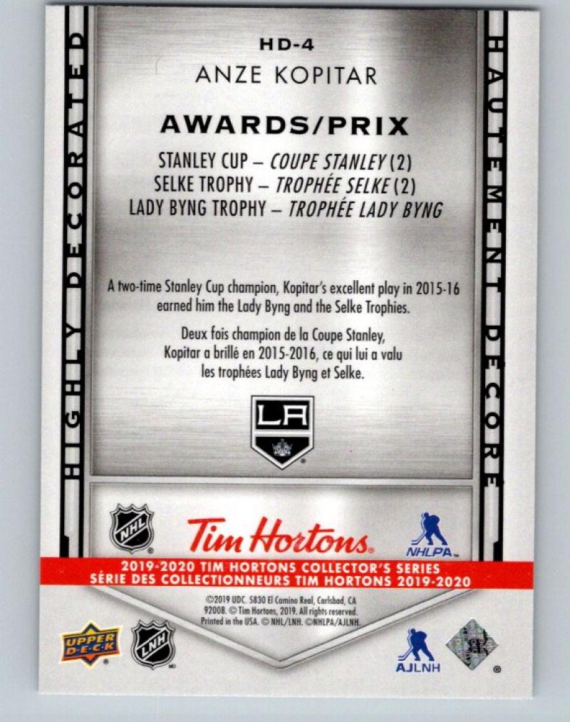 2019-20 Upper Deck Tim Hortons Highly Decorated #HD-4 Anze Kopitar MINT 07160 Image 2