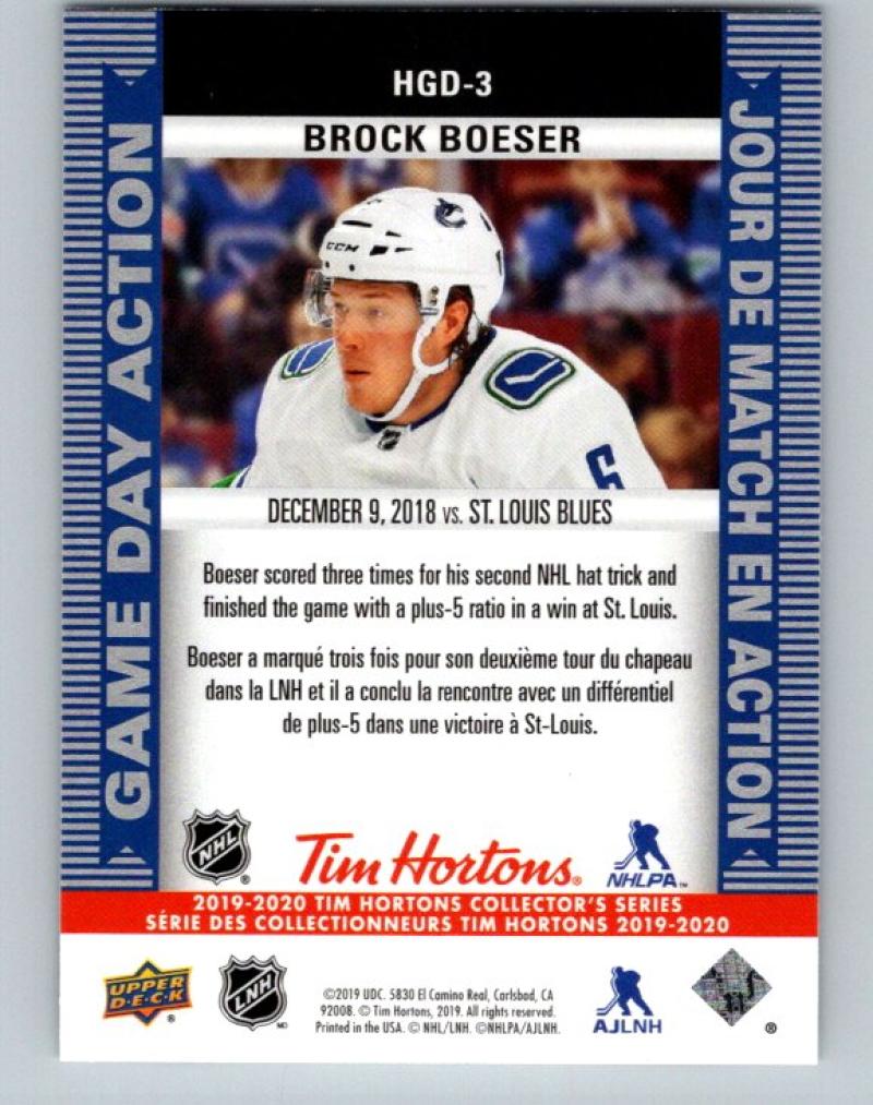 2019-20 Upper Deck Tim Hortons Game Day Action #HGD-3 Brock Boeser MINT 07176 Image 2