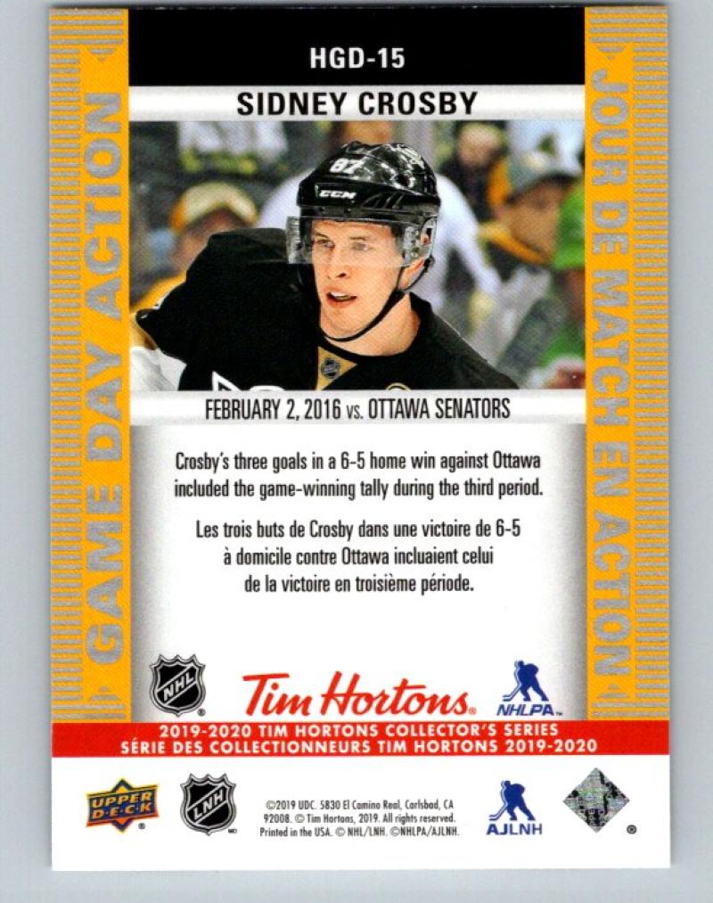 2019-20 Upper Deck Tim Hortons Game Day Action #HGD-15 Sidney Crosby MINT Pittsburgh 07185 Image 2