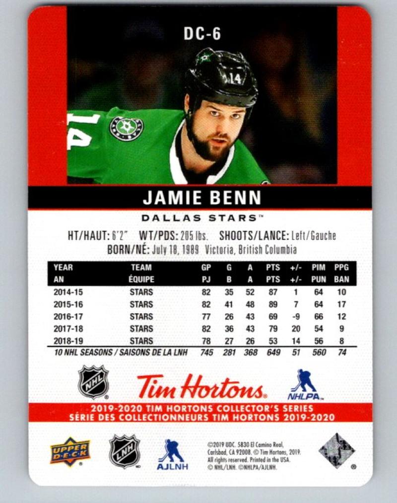 2019-20 Upper Deck Tim Hortons Red Die-Cut #DC-6 Jaime Benn MINT Dallas Stars 07186 Image 2