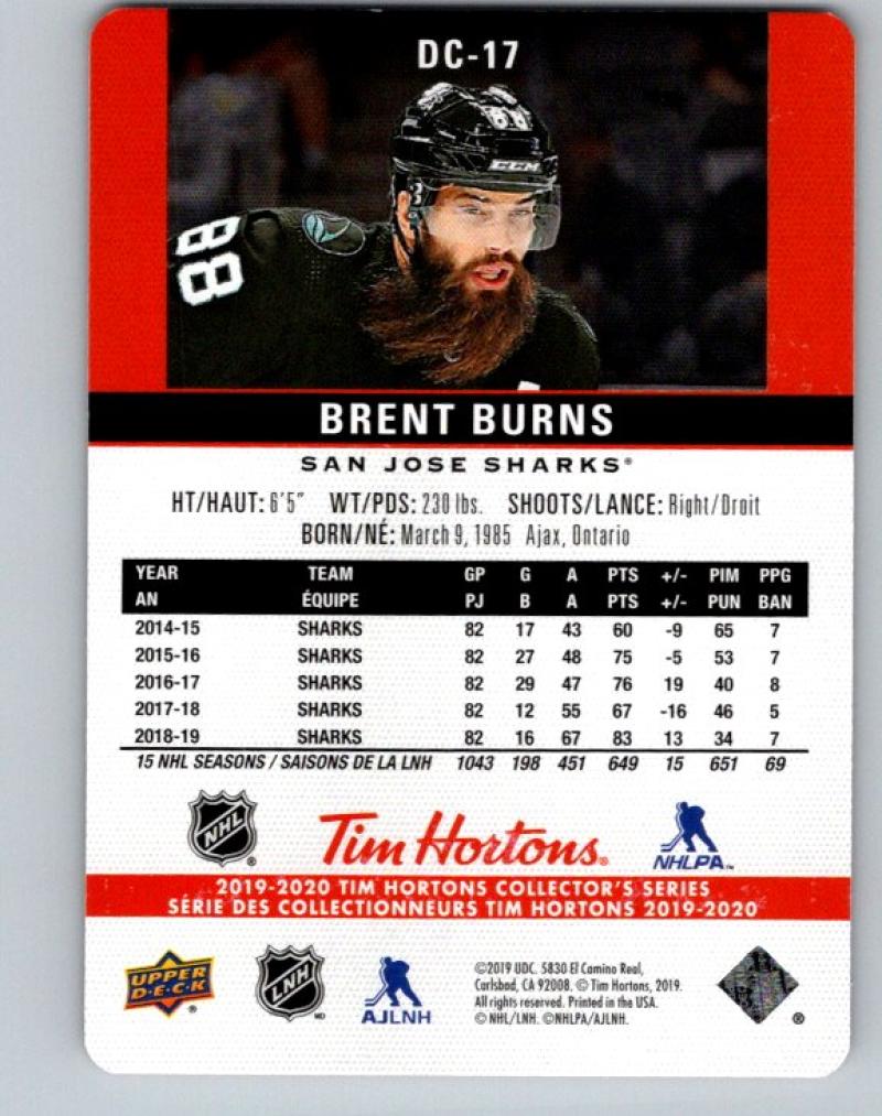 2019-20 Upper Deck Tim Hortons Red Die-Cut #DC-17 Brent Burns MINT Sharks 07190 Image 2