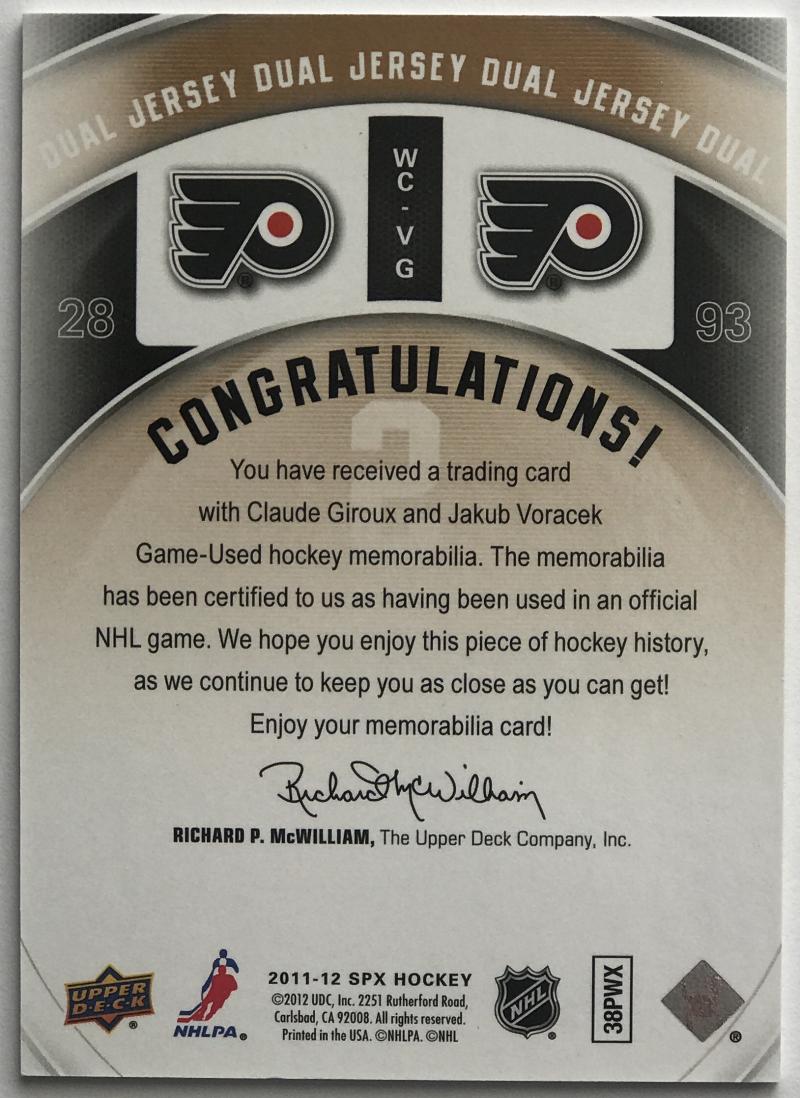 2011-12 SPx Winning Combos Jersey Jakub Voracek/Claude Giroux NHL 07708