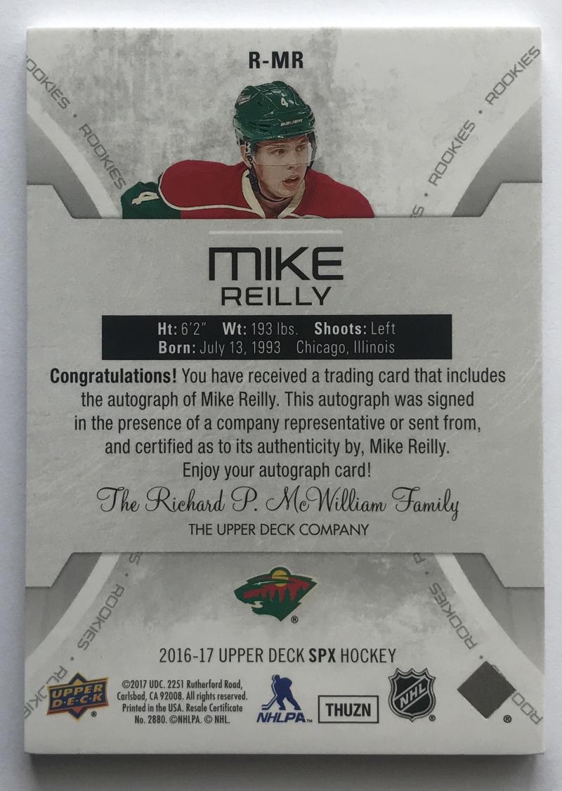2016-17 SPx Rookies Blue Autographs Mike Reilly MINT Auto 25/165 RC 07749
