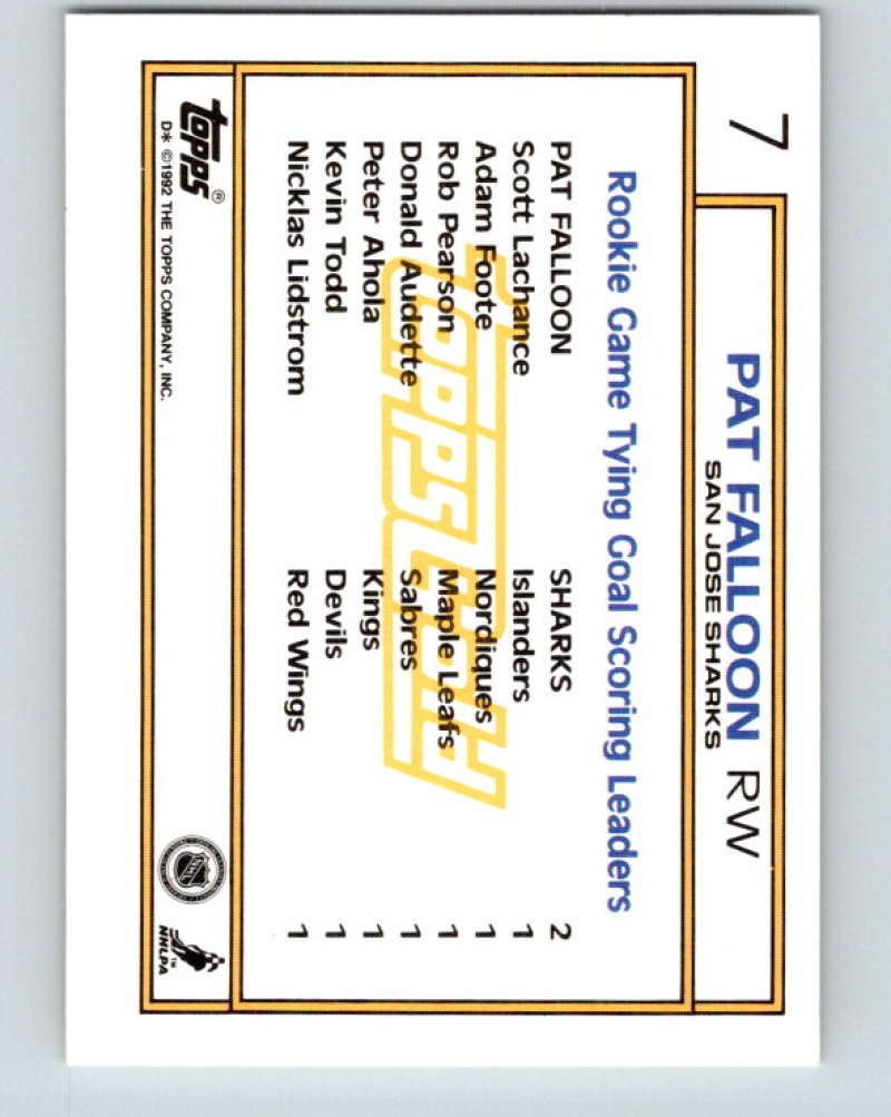1992-93 Topps Gold #7G Pat Falloon Mint San Jose Sharks