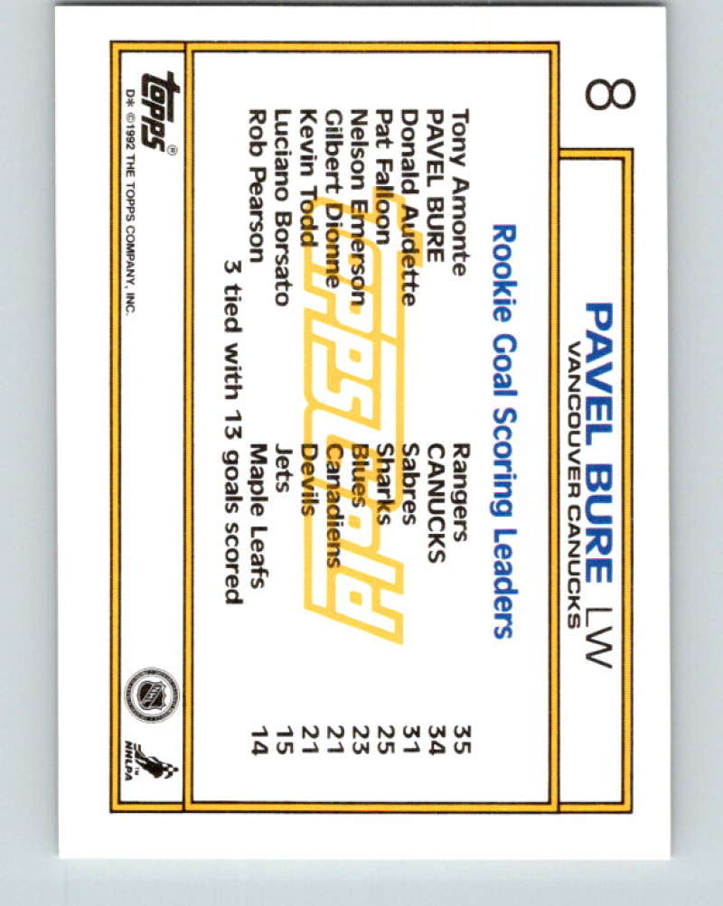 1992-93 Topps Gold #8G Pavel Bure Mint Vancouver Canucks