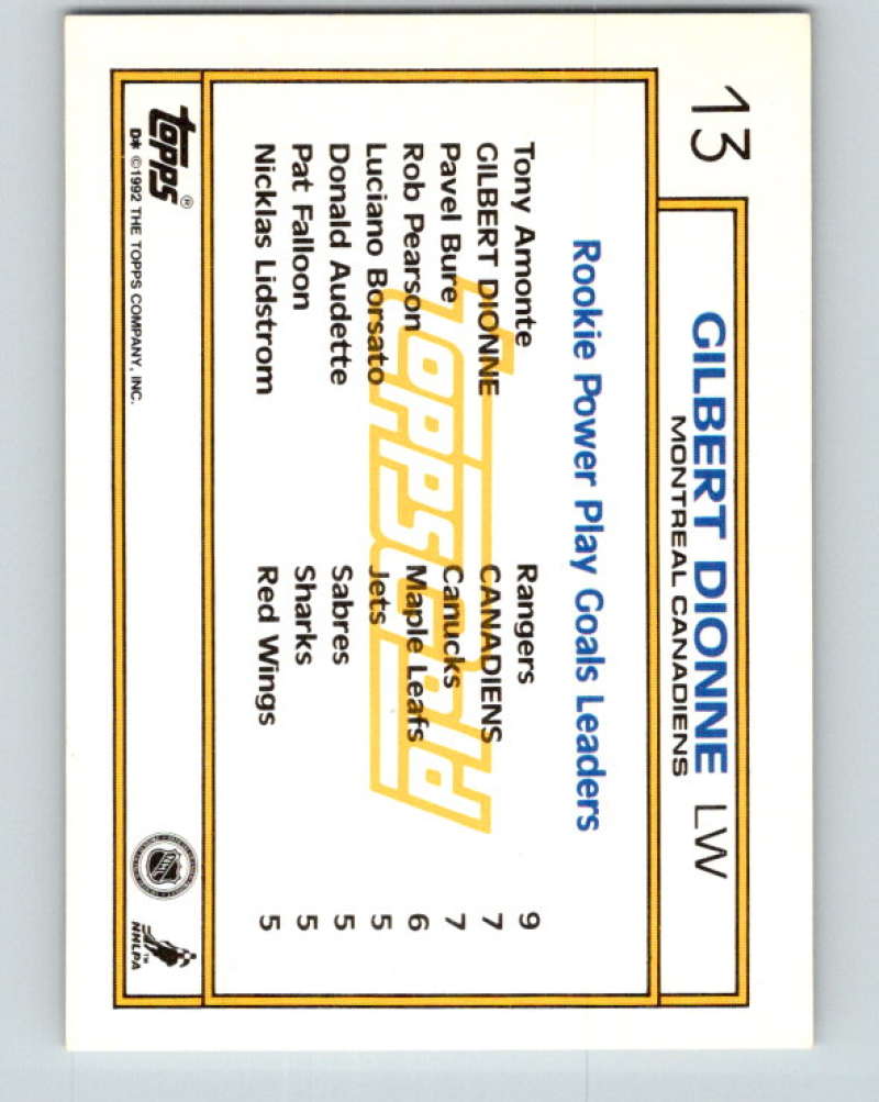 1992-93 Topps Gold #13G Gilbert Dionne Mint Montreal Canadiens Image 2