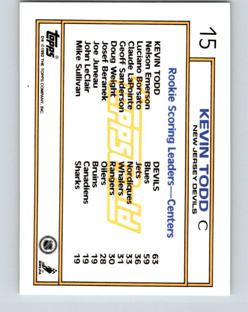 1992-93 Topps Gold #15G Kevin Todd Mint New Jersey Devils