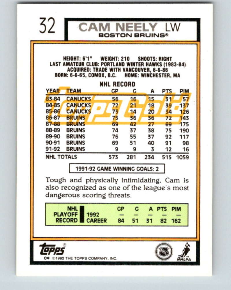1992-93 Topps Gold #32G Cam Neely Mint Boston Bruins