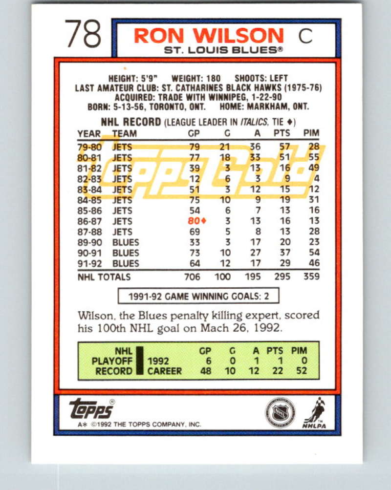 1992-93 Topps Gold #78G Ron Wilson Mint St. Louis Blues Image 2
