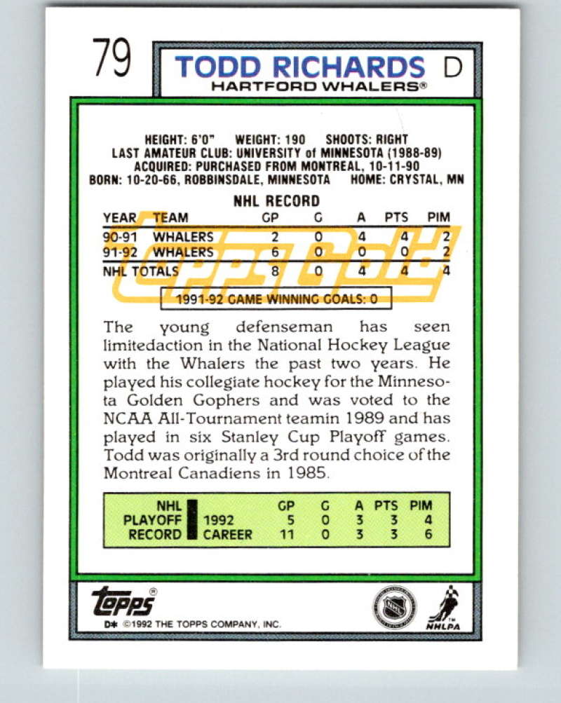 1992-93 Topps Gold #79G Todd Richards Mint Hartford Whalers