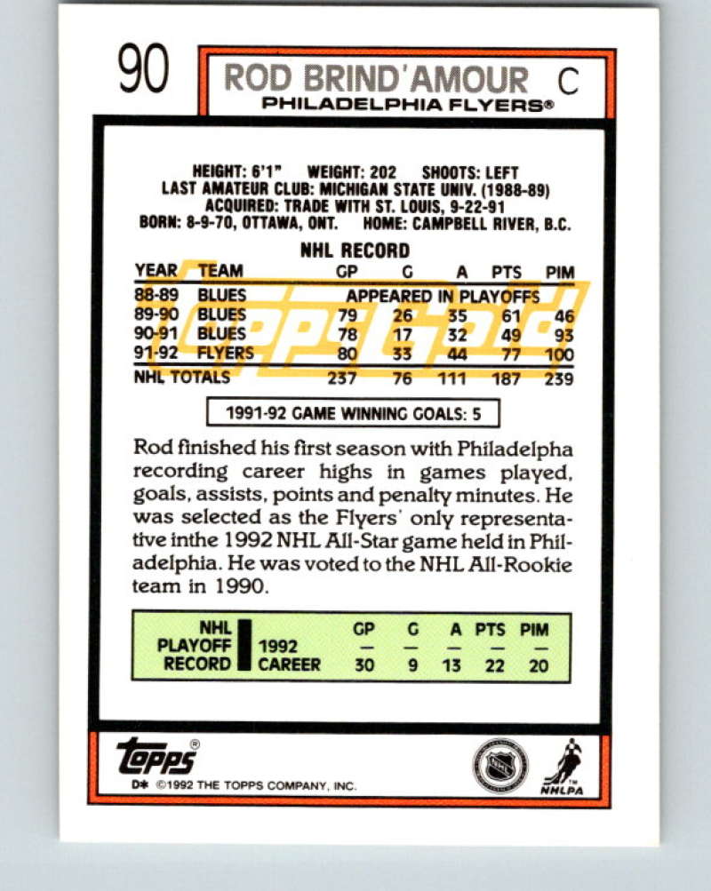 1992-93 Topps Gold #90G Rod Brind'Amour Mint Philadelphia Flyers