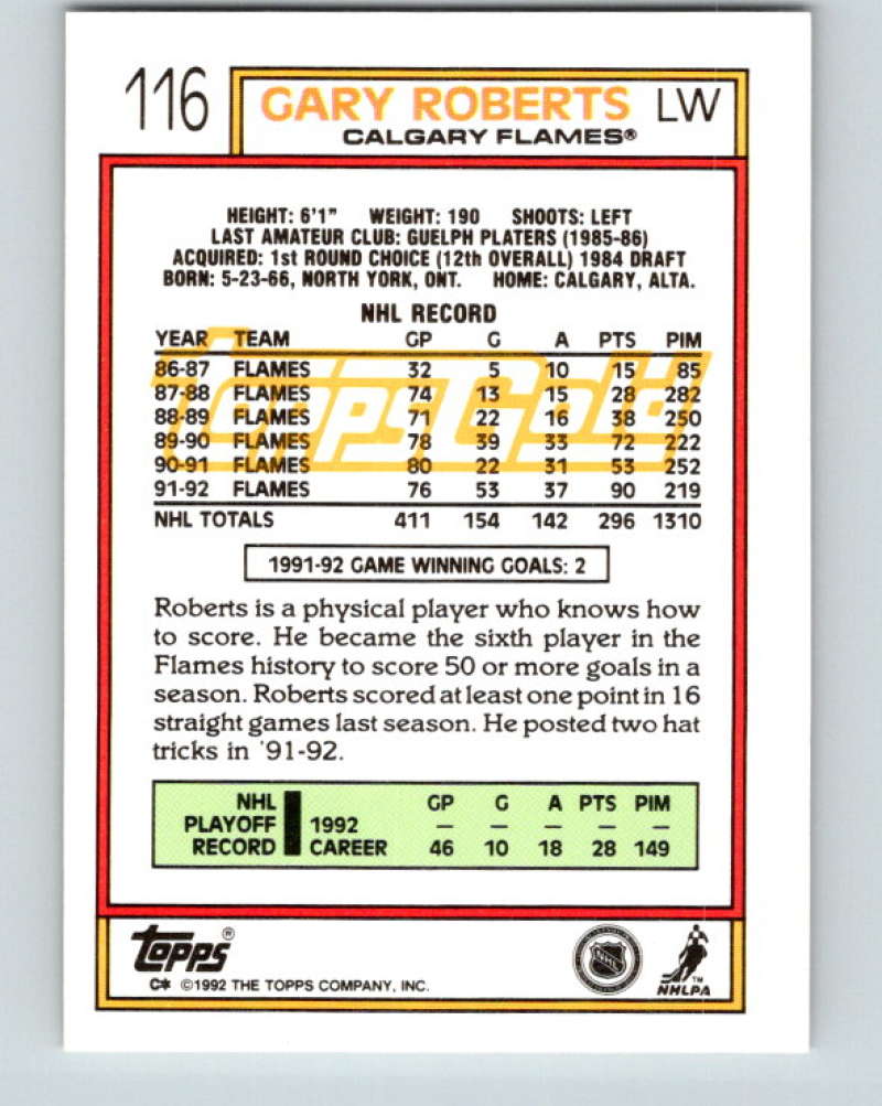 1992-93 Topps Gold #116G Gary Roberts Mint Calgary Flames