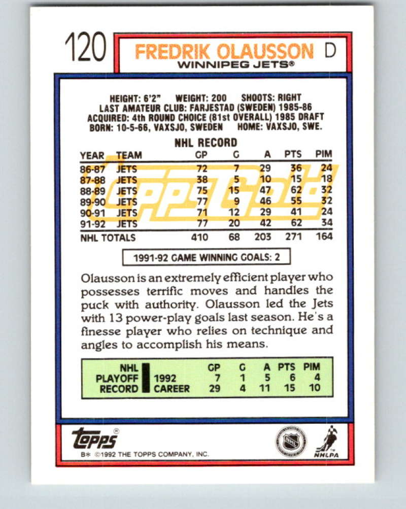1992-93 Topps Gold #120G Fredrik Olausson Mint Winnipeg Jets