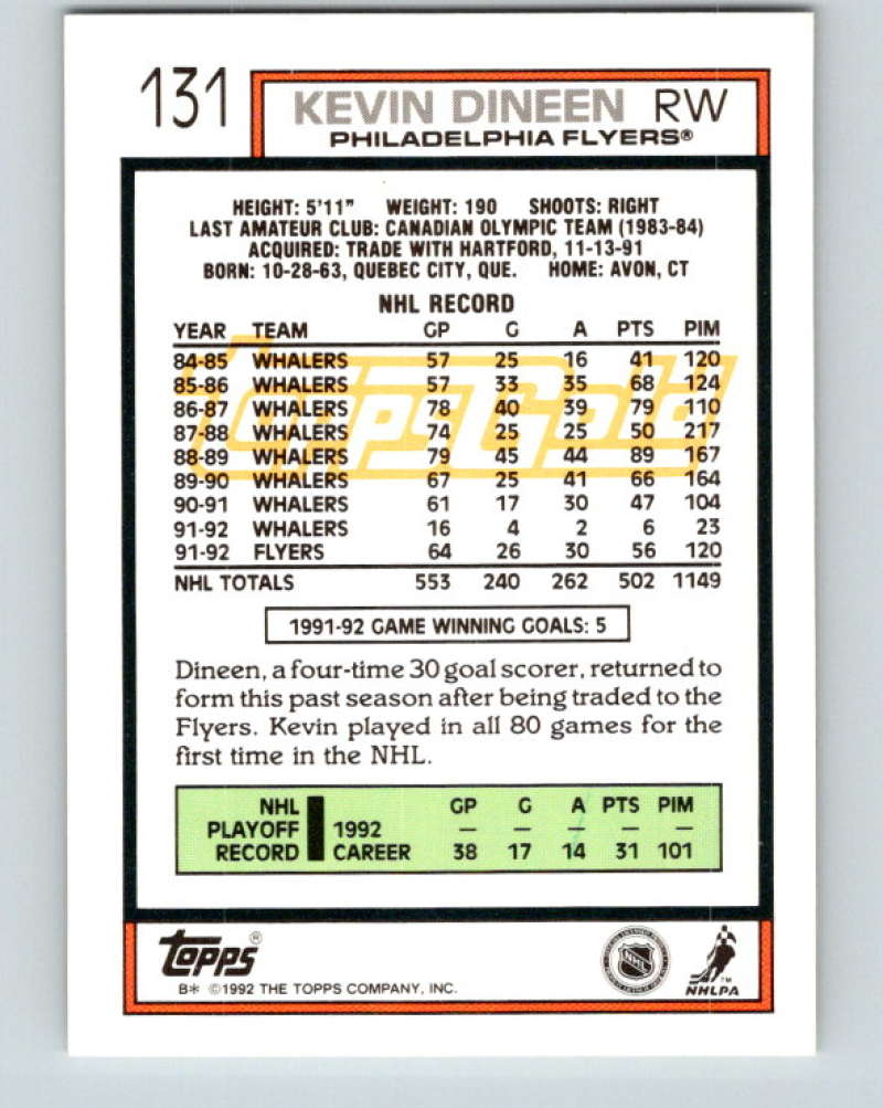 1992-93 Topps Gold #131G Kevin Dineen Mint Philadelphia Flyers