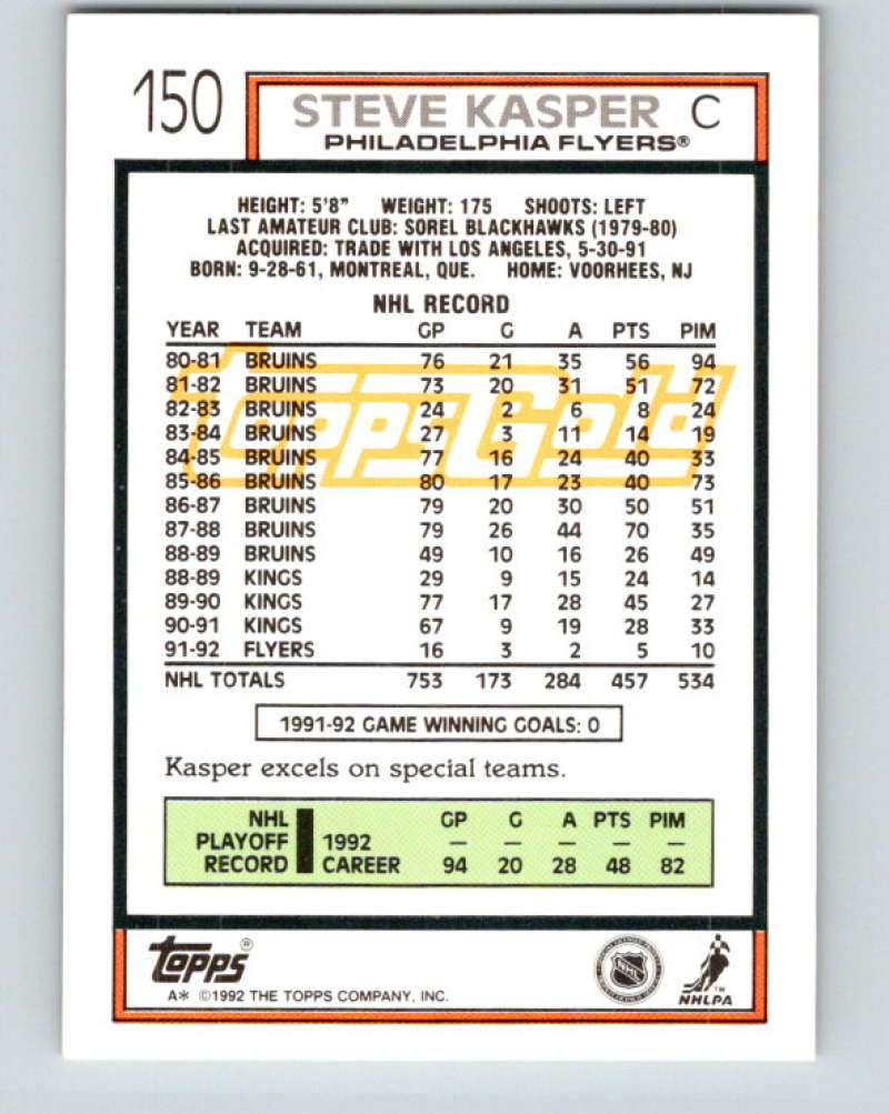 1992-93 Topps Gold #150G Steve Kasper Mint Philadelphia Flyers