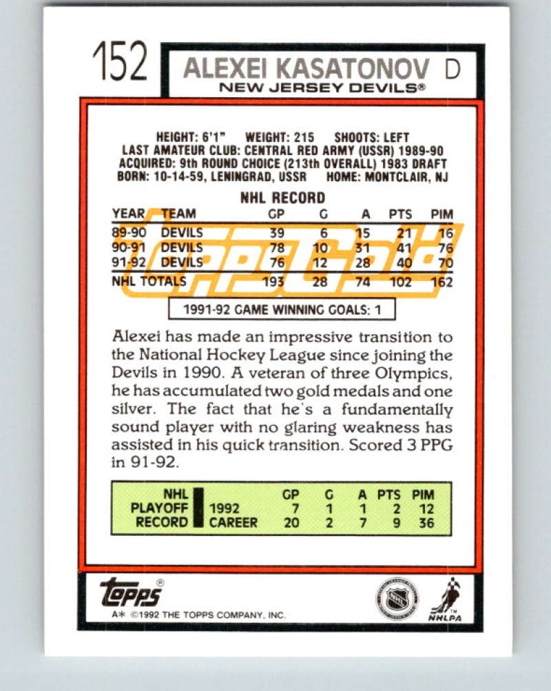 1992-93 Topps Gold #152G Alexei Kasatonov Mint New Jersey Devils