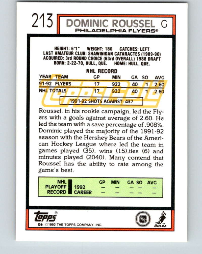 1992-93 Topps Gold #213G Dominic Roussel Mint Philadelphia Flyers