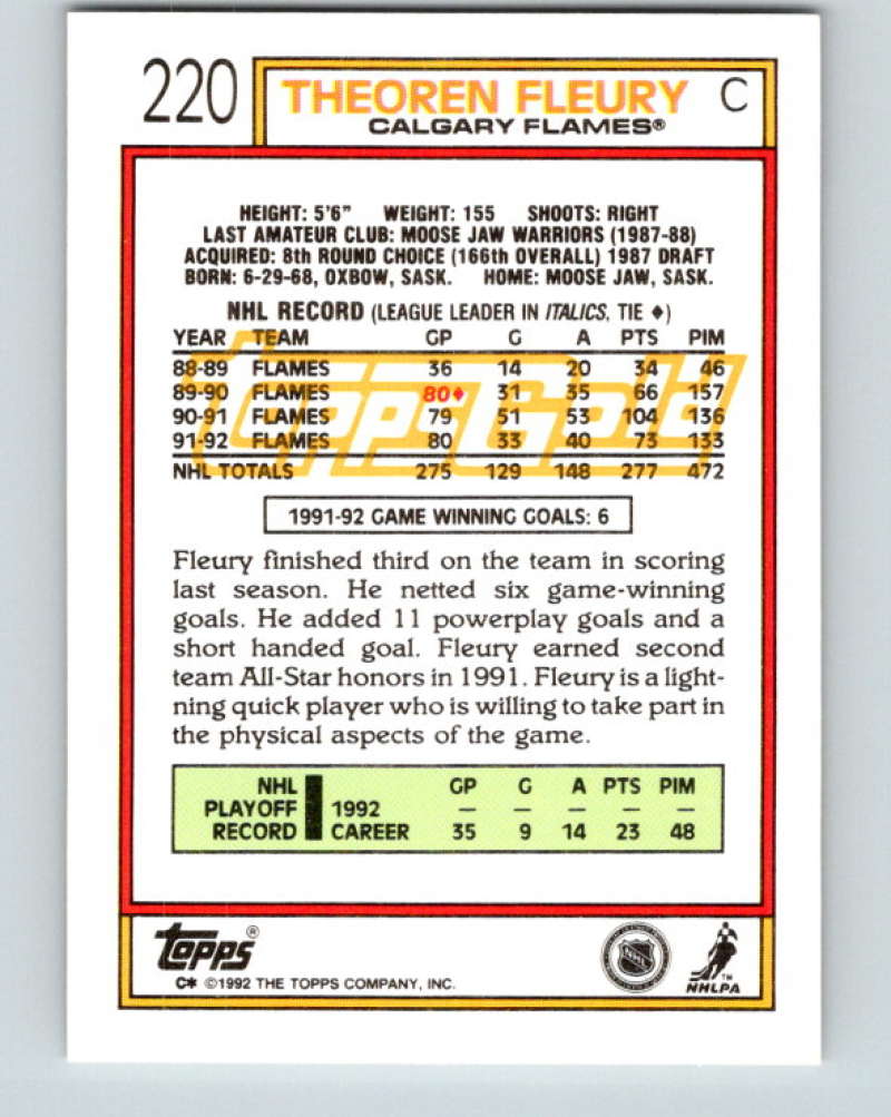 1992-93 Topps Gold #220G Theo Fleury Mint Calgary Flames