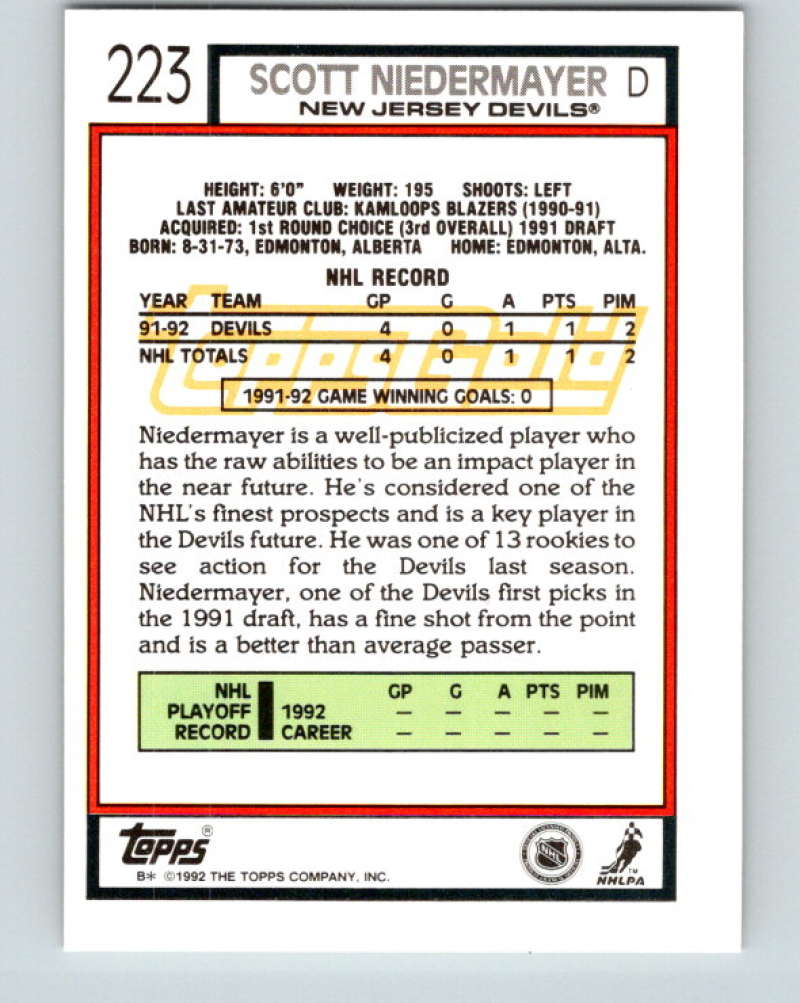 1992-93 Topps Gold #223G Scott Neidermayer Mint New Jersey Devils