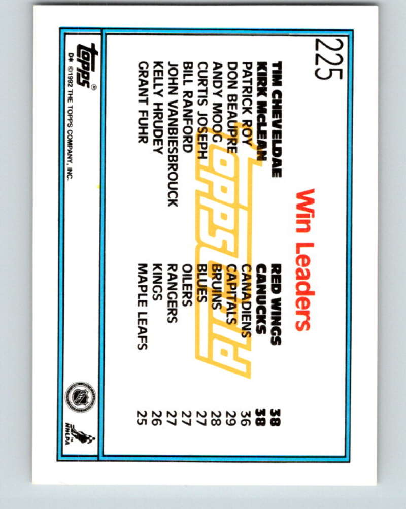 1992-93 Topps Gold #225G Tim Cheveldae LL Mint Detroit Red Wings