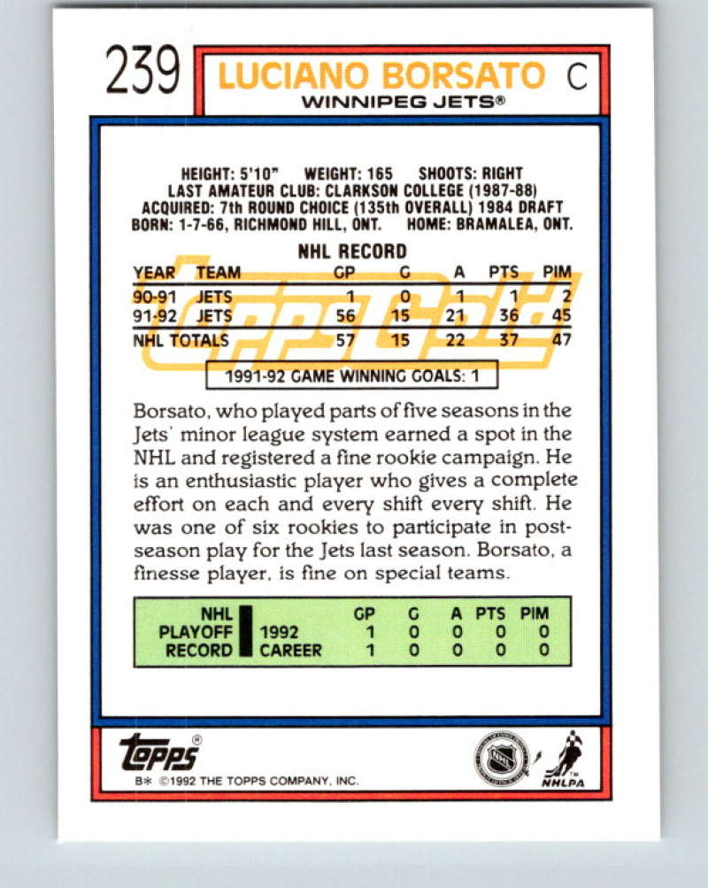 1992-93 Topps Gold #239G Luciano Borsato Mint Winnipeg Jets