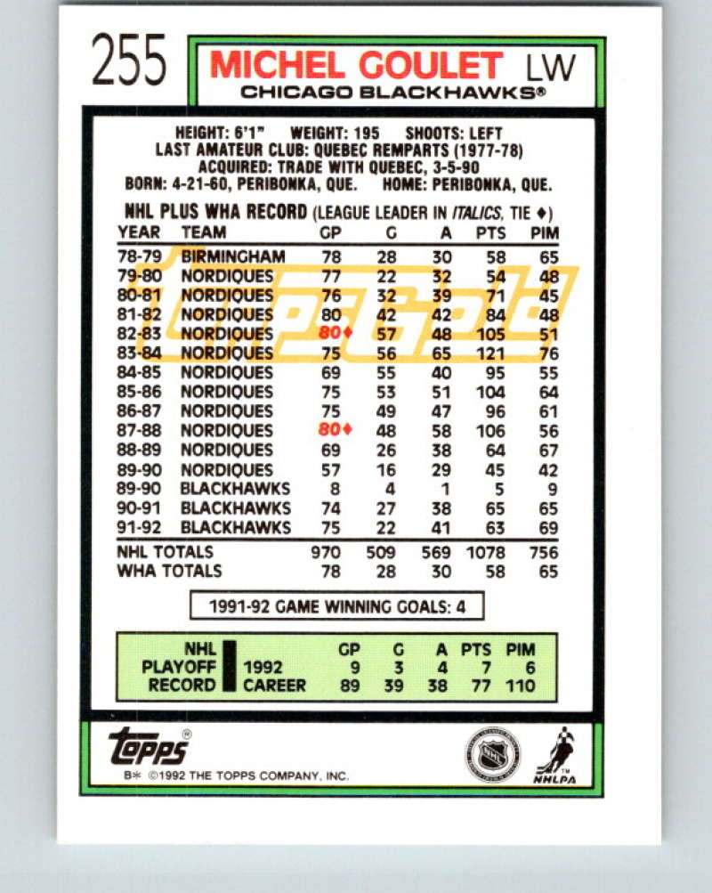 1992-93 Topps Gold #255G Michel Goulet Mint Chicago Blackhawks