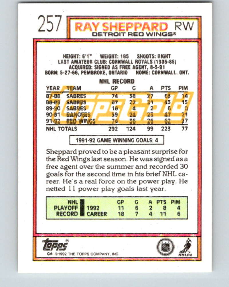 1992-93 Topps Gold #257G Ray Sheppard Mint Detroit Red Wings