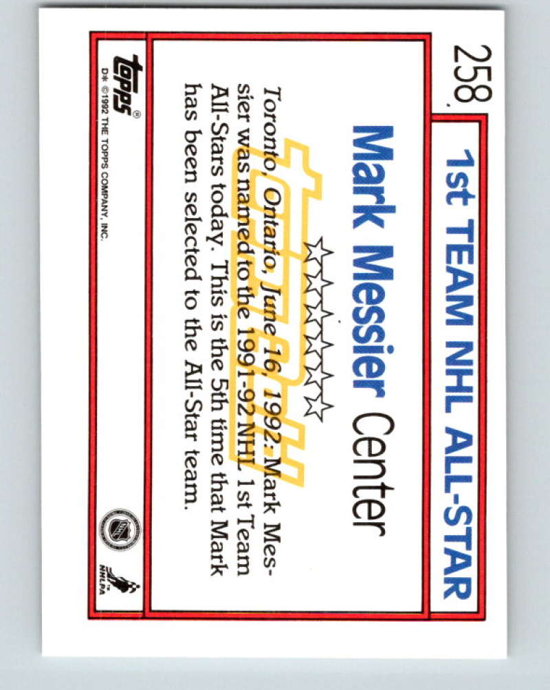 1992-93 Topps Gold #258G Mark Messier AS Mint New York Rangers