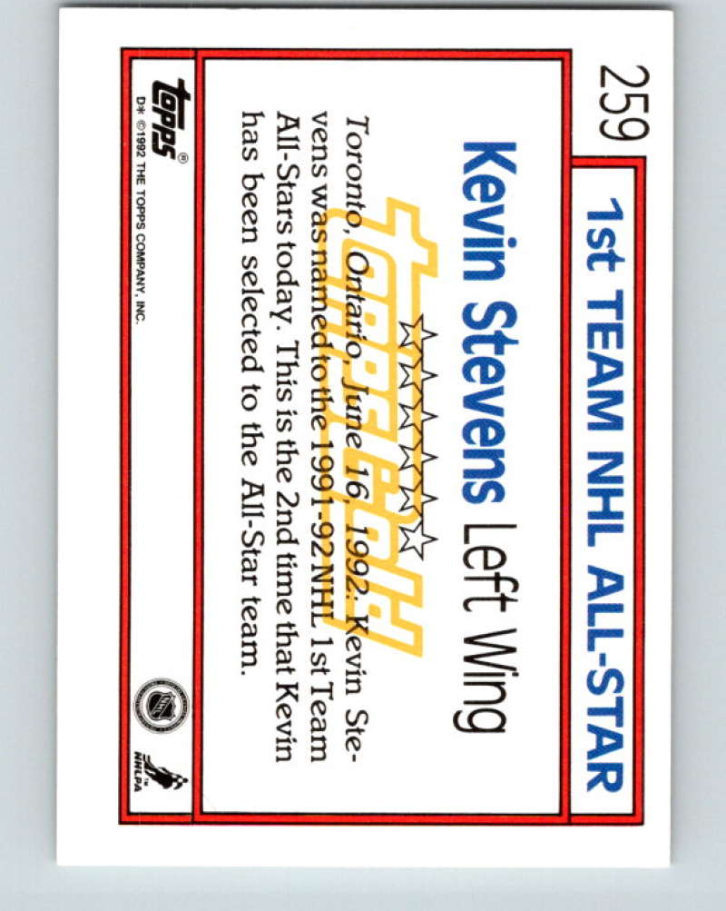 1992-93 Topps Gold #259G Kevin Stevens AS Mint Pittsburgh Penguins Image 2