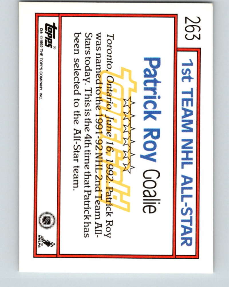 1992-93 Topps Gold #263G Patrick Roy AS Mint Montreal Canadiens