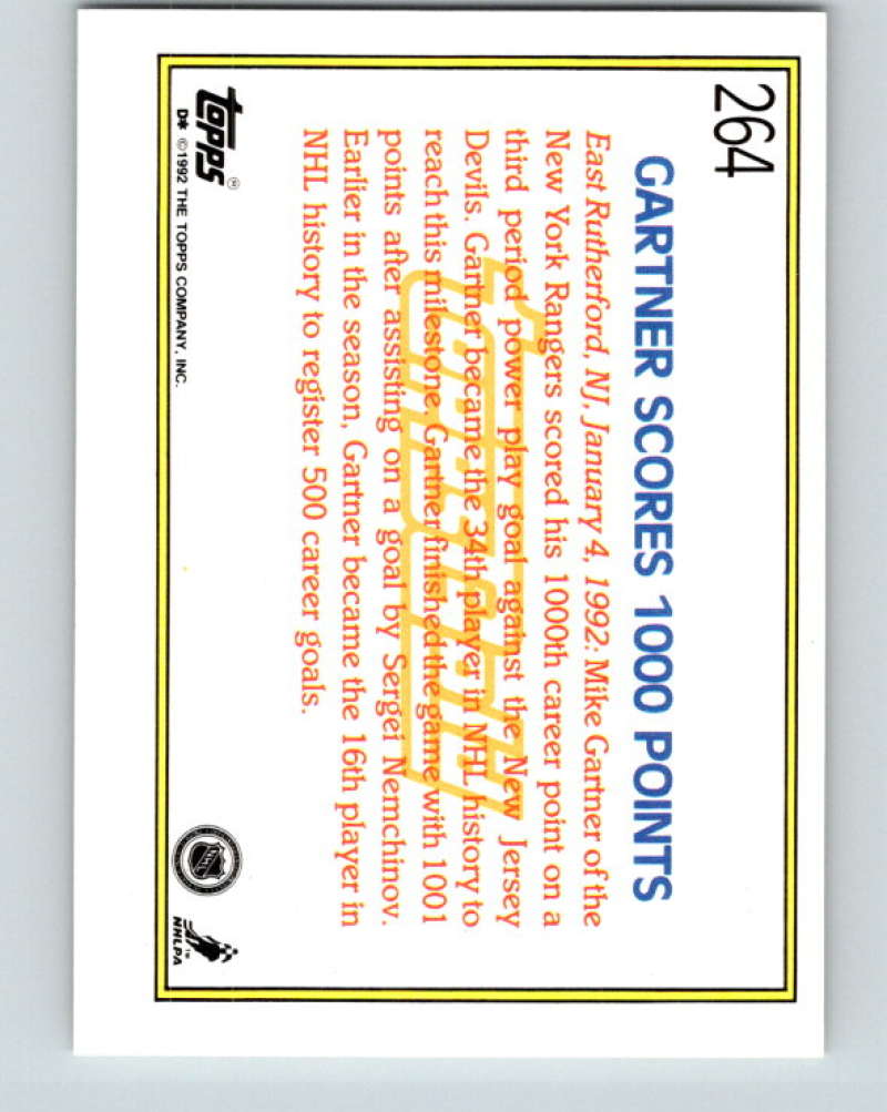 1992-93 Topps Gold #264G Mike Gartner HL Mint New York Rangers Image 2