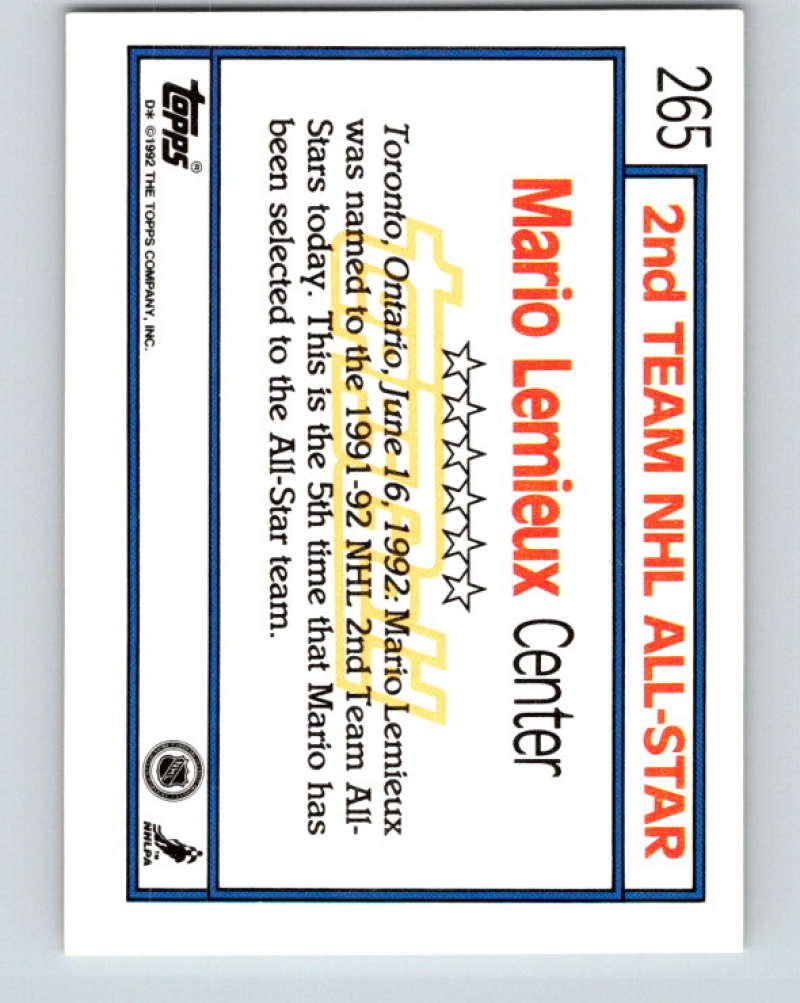 1992-93 Topps Gold #265G Mario Lemieux AS Mint Pittsburgh Penguins