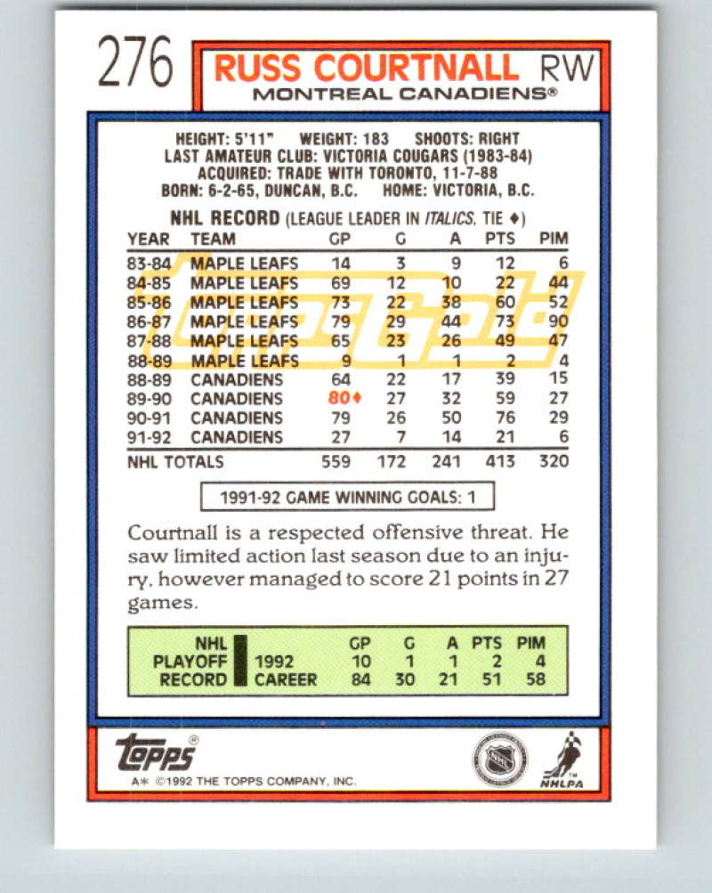 1992-93 Topps Gold #276G Russ Courtnall Mint Montreal Canadiens