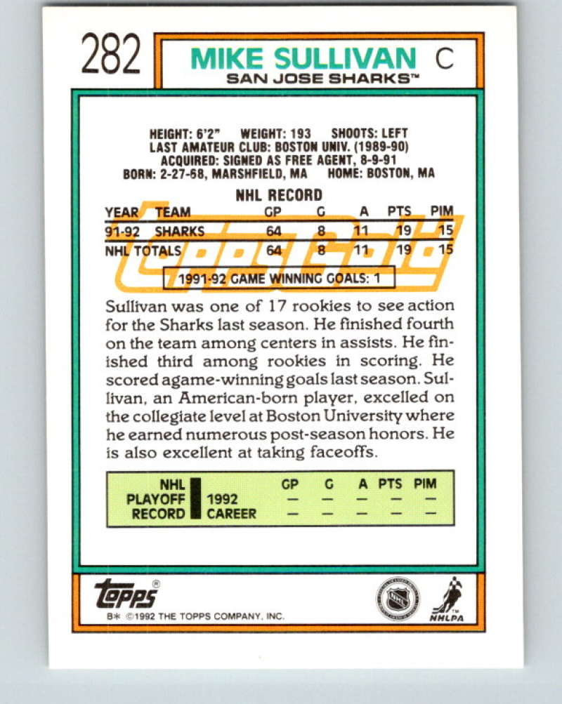 1992-93 Topps Gold #282G Mike Sullivan Mint San Jose Sharks