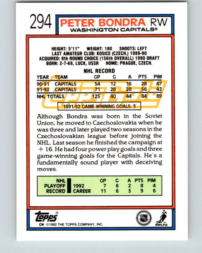 1992-93 Topps Gold #294G Peter Bondra Mint Washington Capitals
