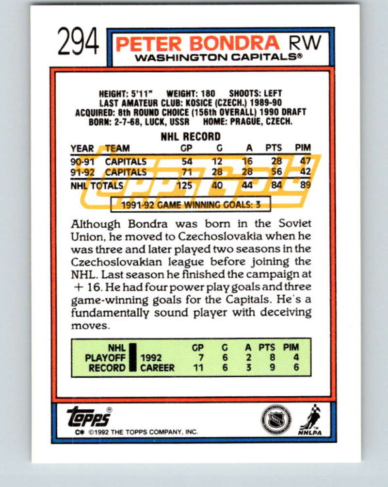 1992-93 Topps Gold #294G Peter Bondra Mint Washington Capitals