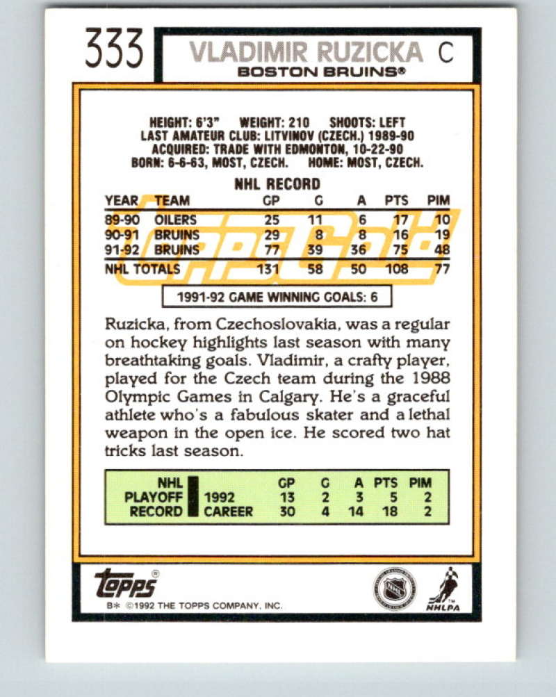 1992-93 Topps Gold #333G Vladimir Ruzicka Mint Boston Bruins