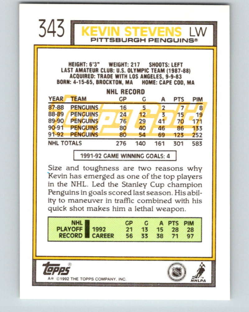 1992-93 Topps Gold #343G Kevin Stevens Mint Pittsburgh Penguins