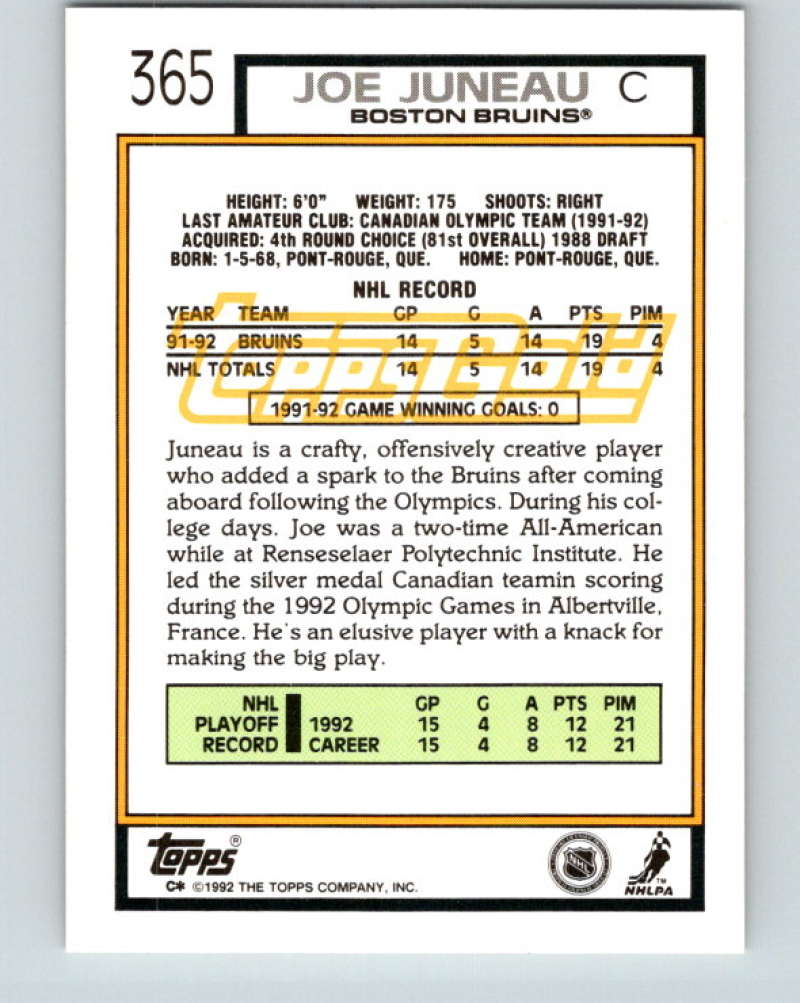 1992-93 Topps Gold #365G Joe Juneau UER Mint Boston Bruins