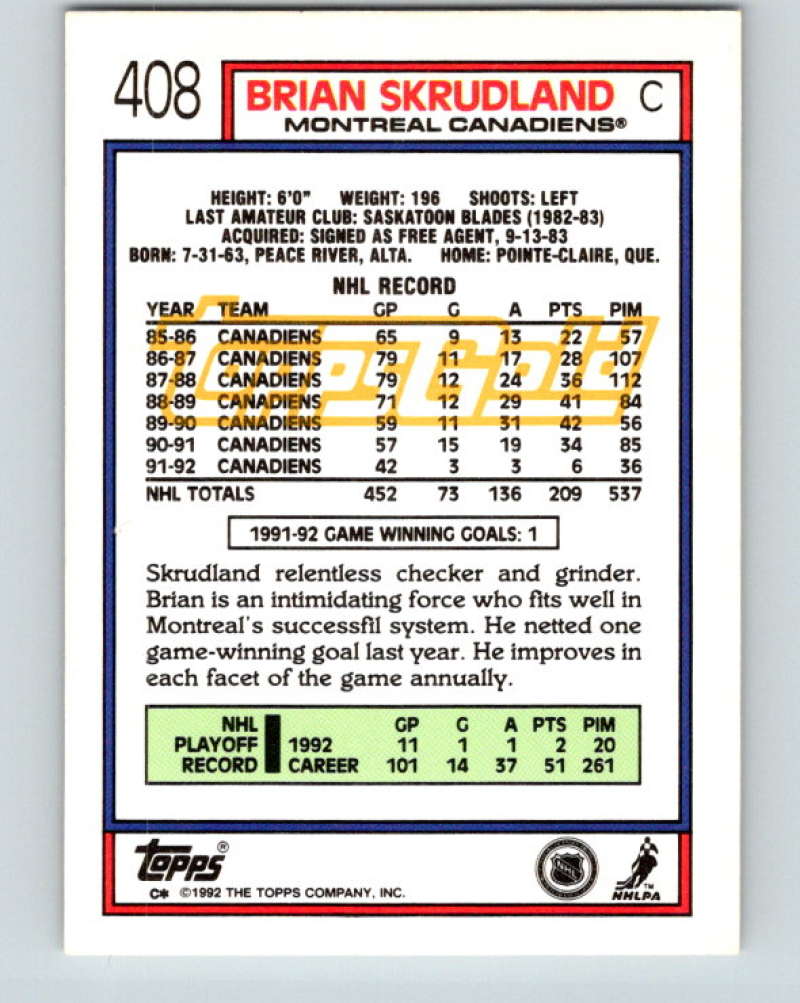 1992-93 Topps Gold #408G Brian Skrudland Mint Montreal Canadiens