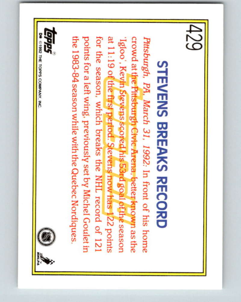 1992-93 Topps Gold #429G Kevin Stevens HL Mint Pittsburgh Penguins