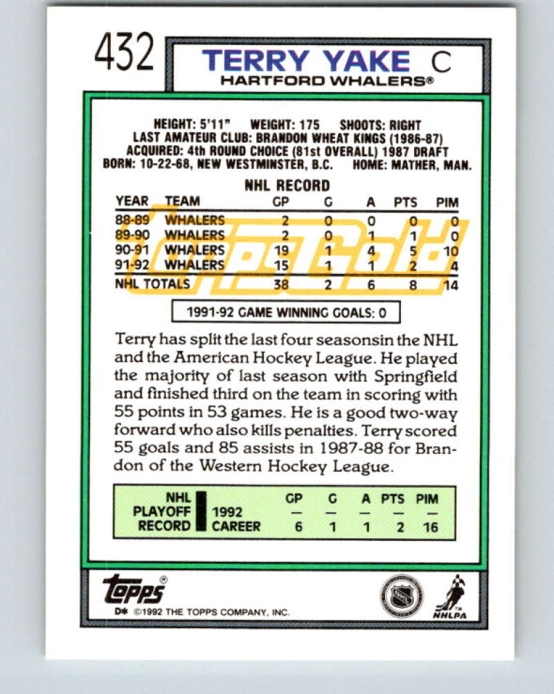 1992-93 Topps Gold #432G Terry Yake Mint Hartford Whalers