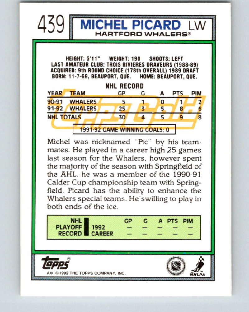 1992-93 Topps Gold #439G Michel Picard Mint Hartford Whalers