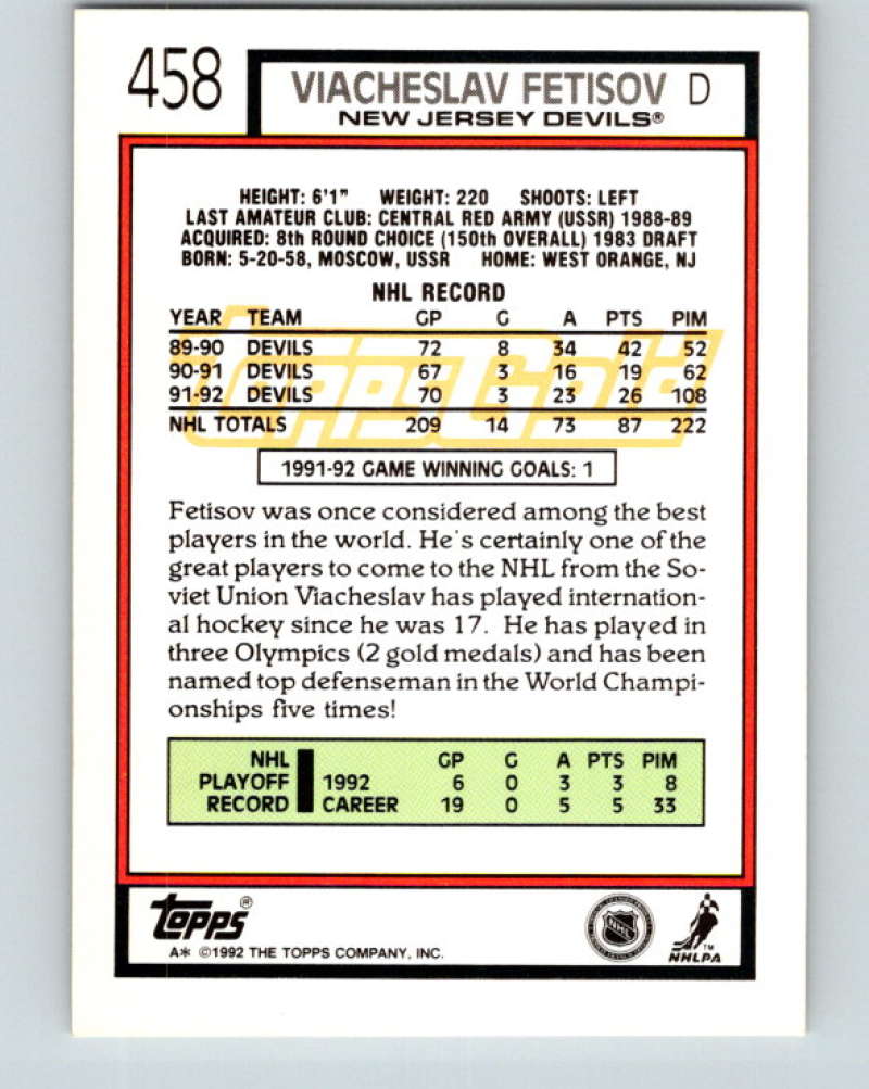 1992-93 Topps Gold #458G Slava Fetisov Mint New Jersey Devils