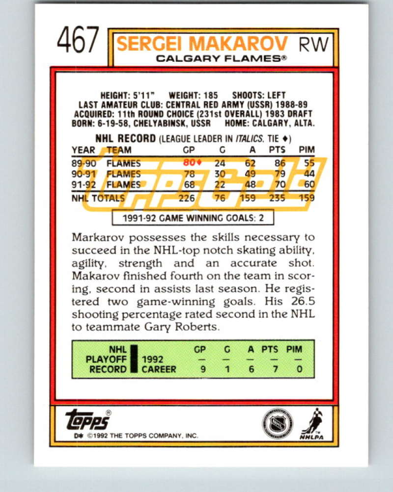 1992-93 Topps Gold #467G Sergei Makarov Mint Calgary Flames