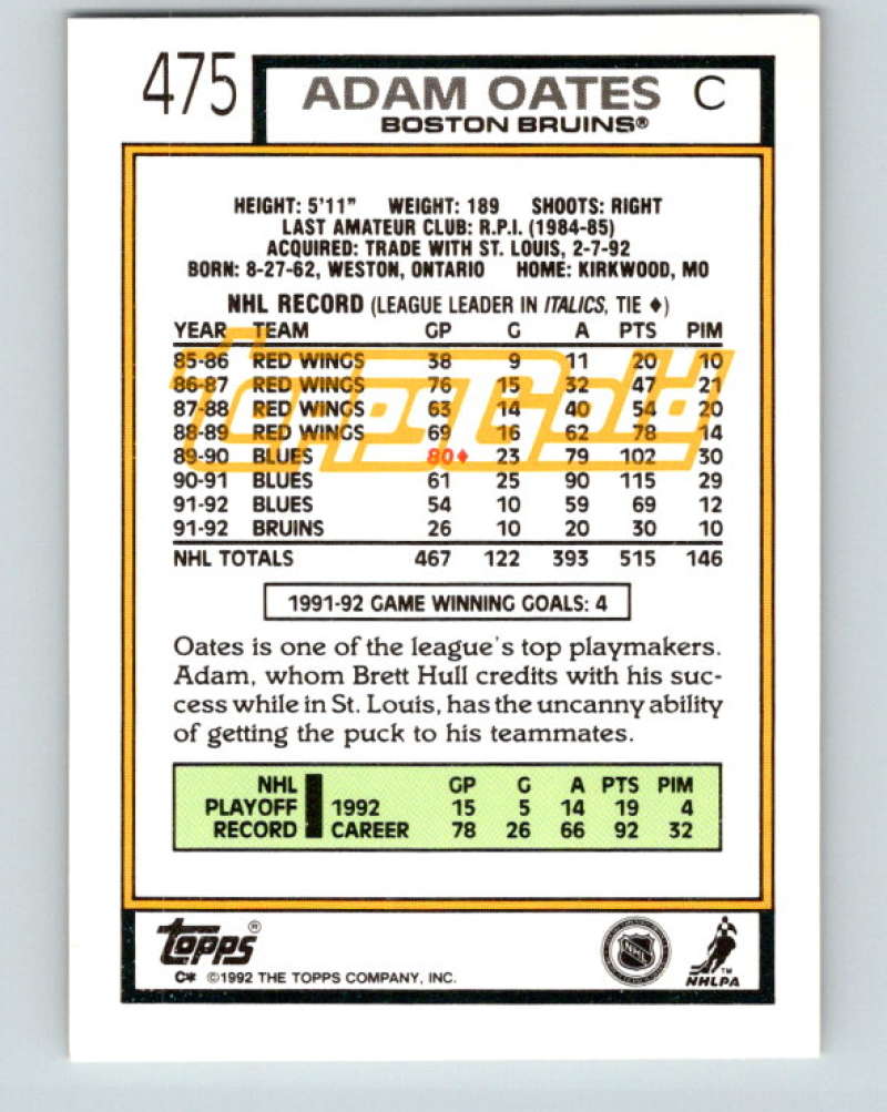 1992-93 Topps Gold #475G Adam Oates Mint Boston Bruins