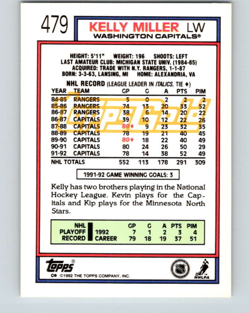 1992-93 Topps Gold #479G Kelly Miller Mint Detroit Red Wings Image 2